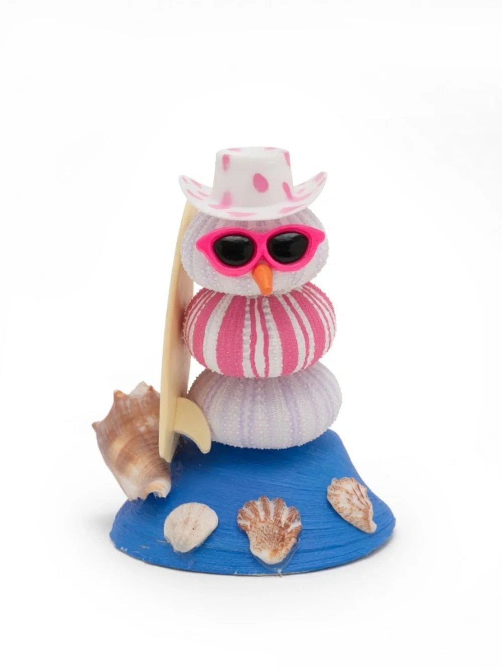 Pink Striped Sea Urchin Snowman with Sunglasses and Hat Sanibel Shells Surf